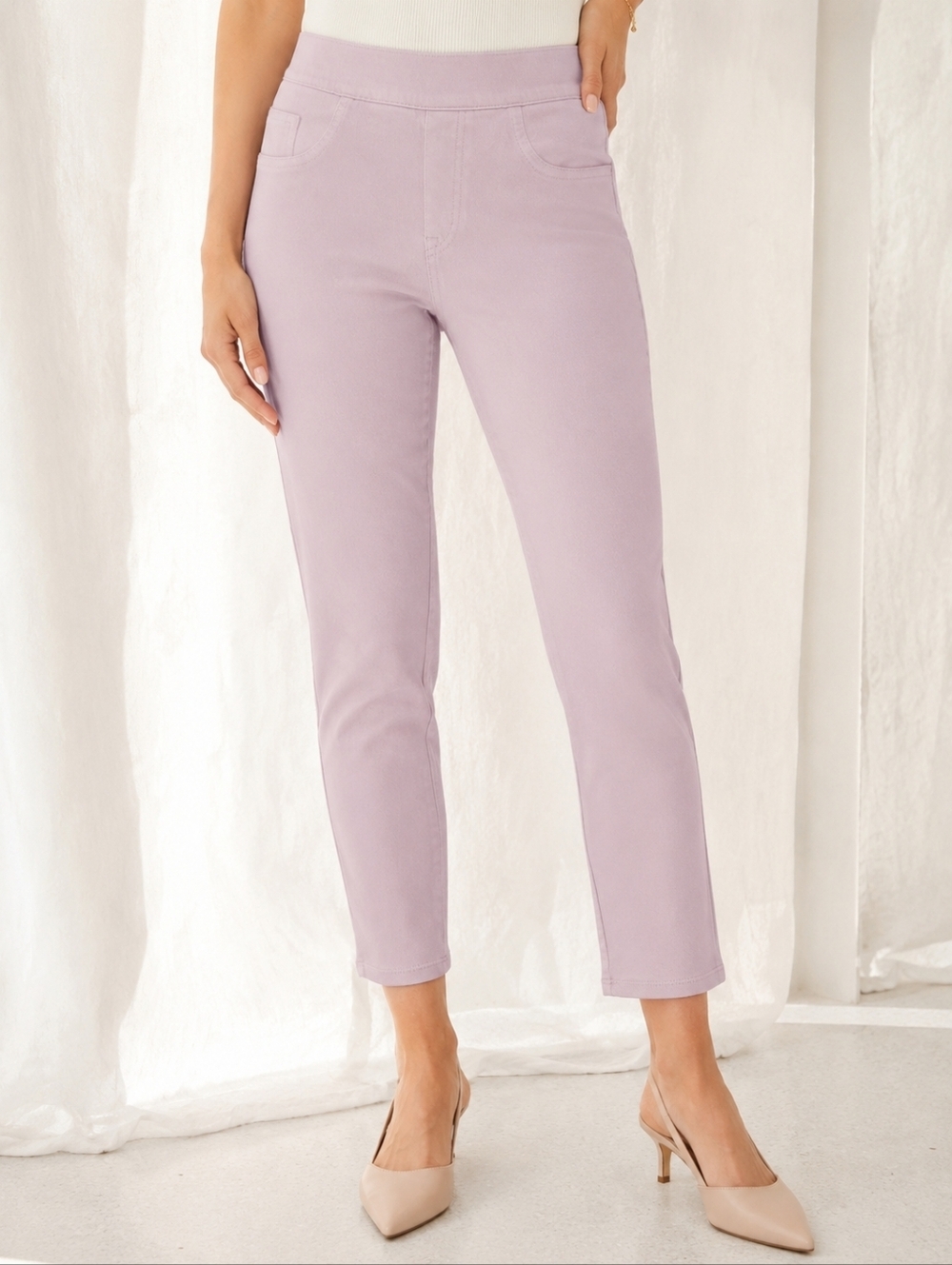 Spanx Dusty Lavender Ankle Pants Medium High Rise Pull On Shaping Cropped